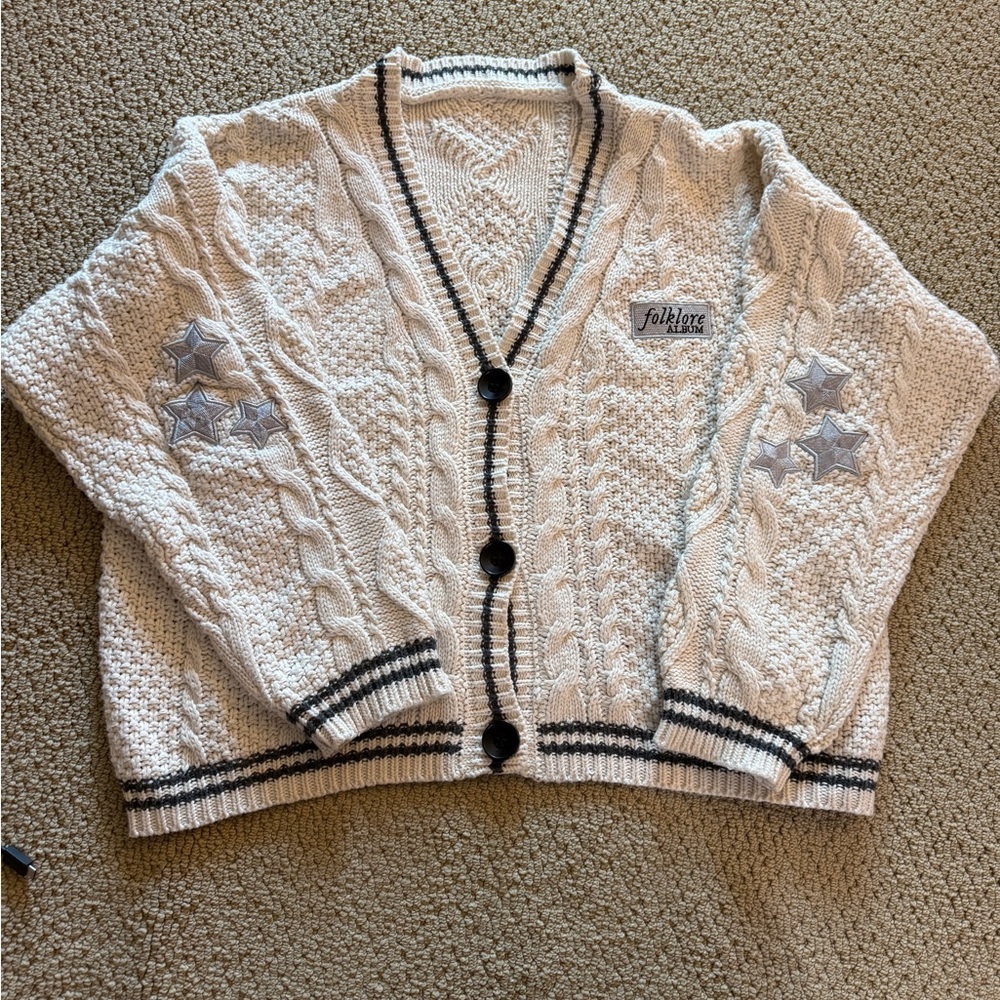 TAYLOR SWIFT FOLKLORE ALBUM Cream and Black Cardigan Sweater (Original)